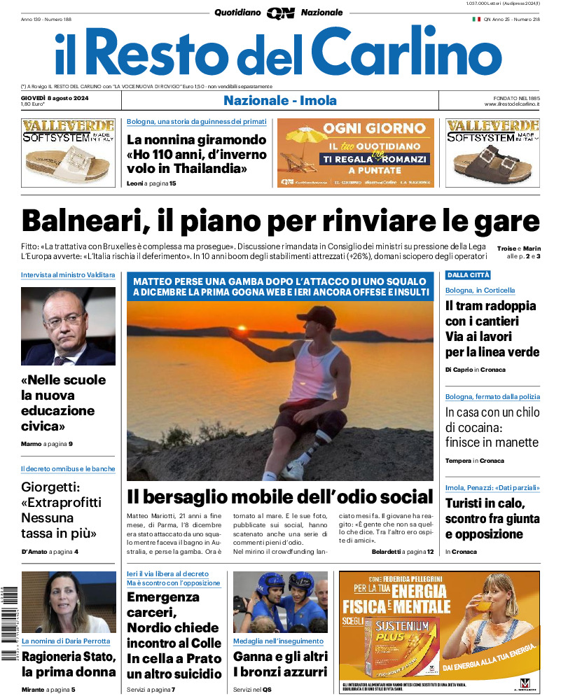 Prima-pagina-il resto del carlino-edizione-di-oggi-20240808